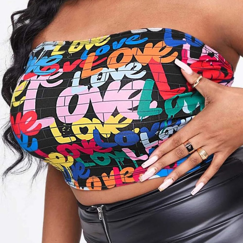 Plus Allover Letter Graphic Tube Top